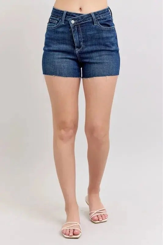 Judy Blue High Waist Criss-Cross Waistband Denim Shorts - Love Salve
